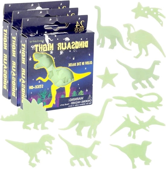 Set di adesivi luminosi dinosauro - 72 pezzi adesivi luminosi dinosauro diverse misure da 25-75 cm con punti di aggancio Decorazione per camera dei bambini luminosa