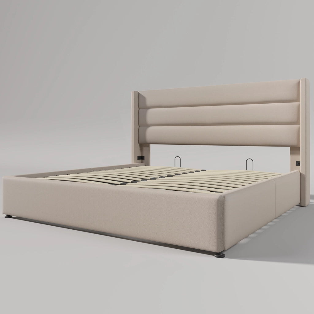 letto imbottito lino beige 160 x 200 cm