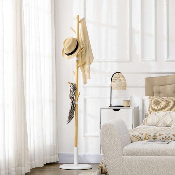 Appendiabiti da Terra 8 Ganci 37,8x175,6 cm in Bambù Legno e Metallo Legno/Bianco
