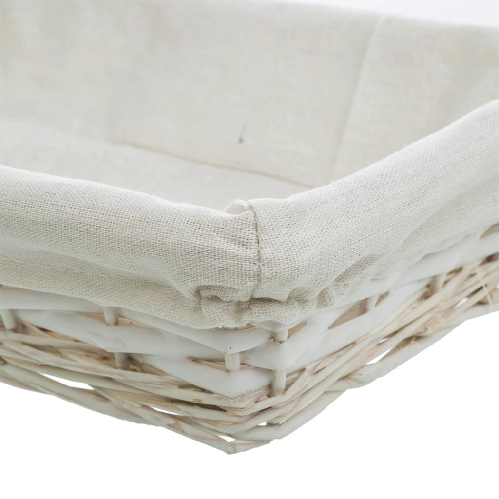 Vassoio in vimini laccato bianco con fodera 36x24x8h
