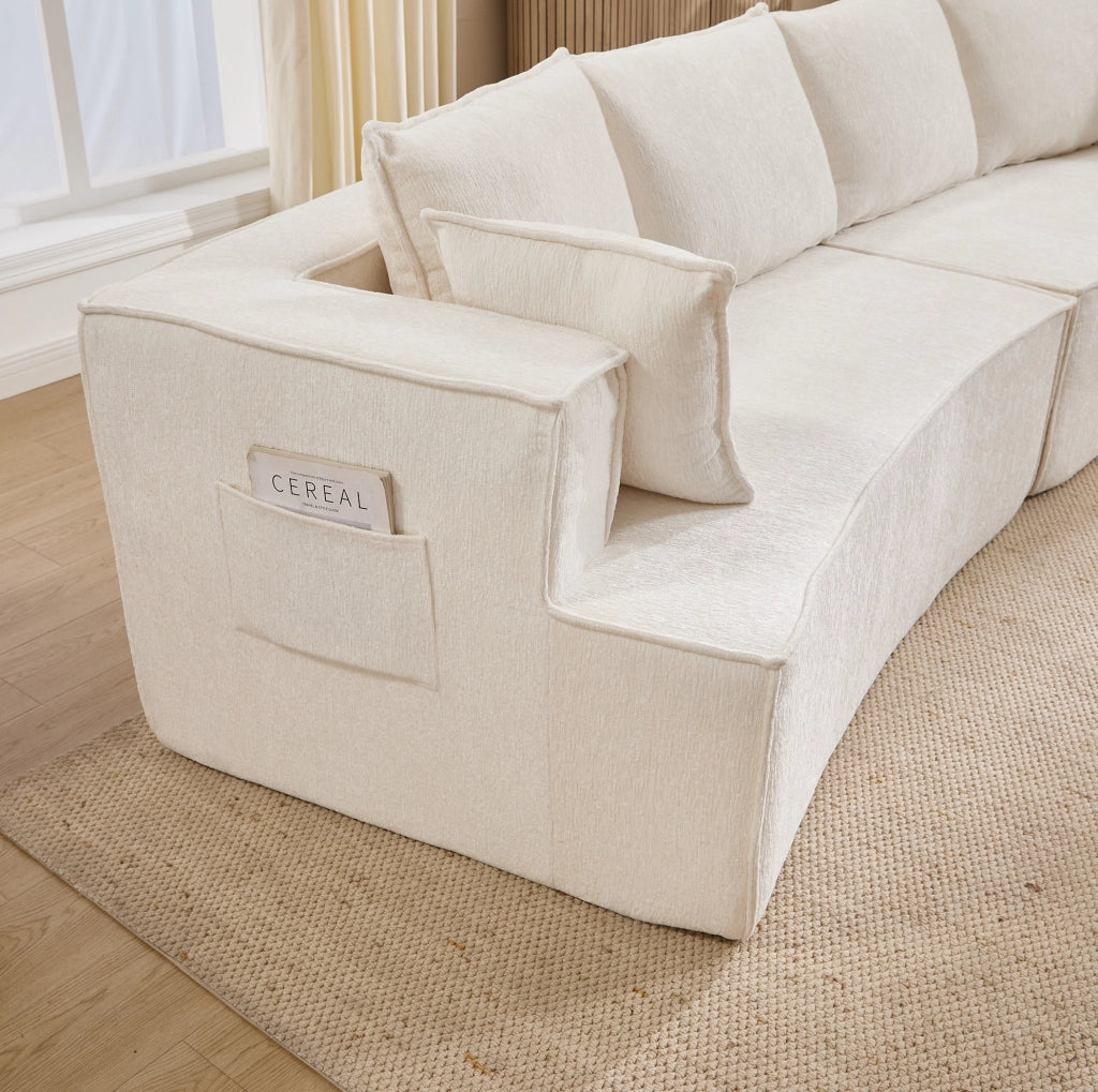 Divano modulare curvo dal design moderno in velluto bianco per soggiorno