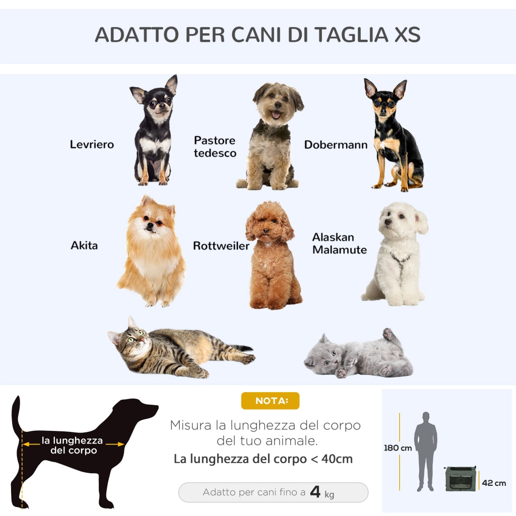 Trasportino per Cani Mini e Gatti 60x42x42 cm con Cuscino Sacca di Trasporto e Porte a Rete Grigio