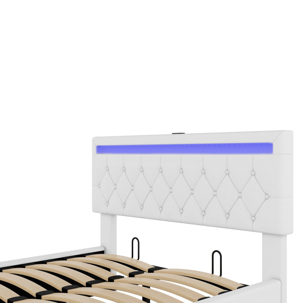 Letto imbottito 140 x 200 cm con illuminazione LED e porte USB