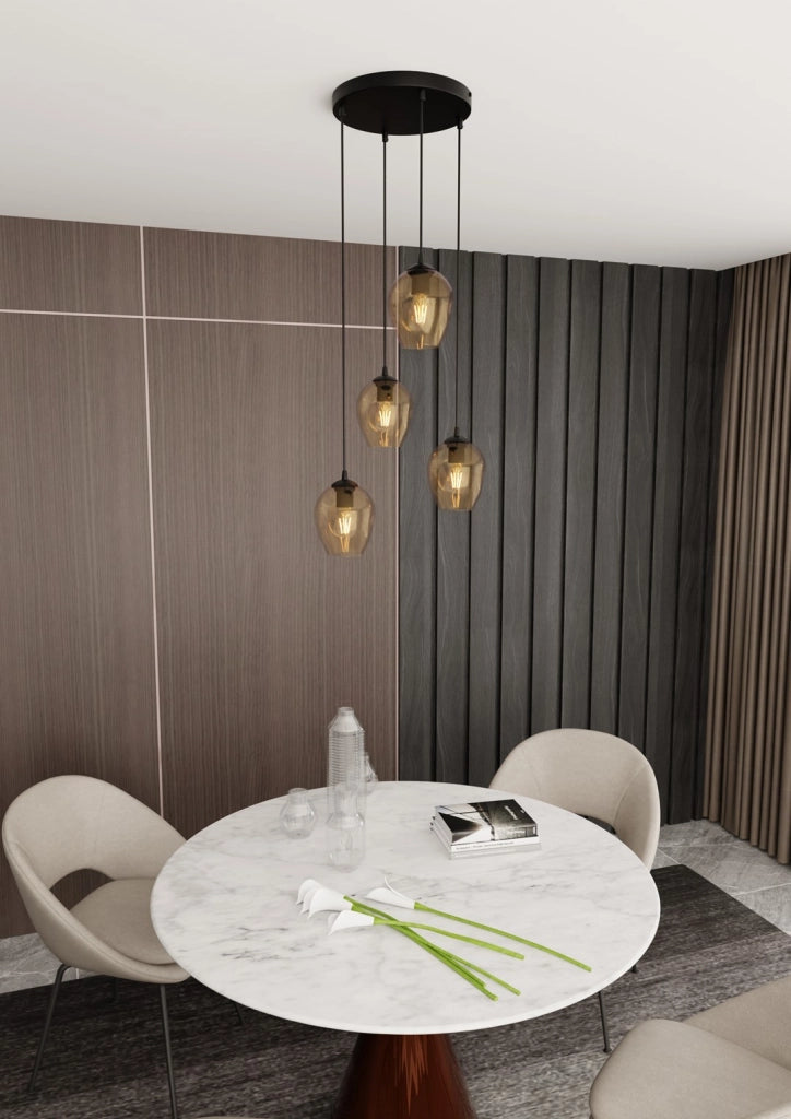 Lampadario Emibig Istar Premium 4xE27 nero miele vetro