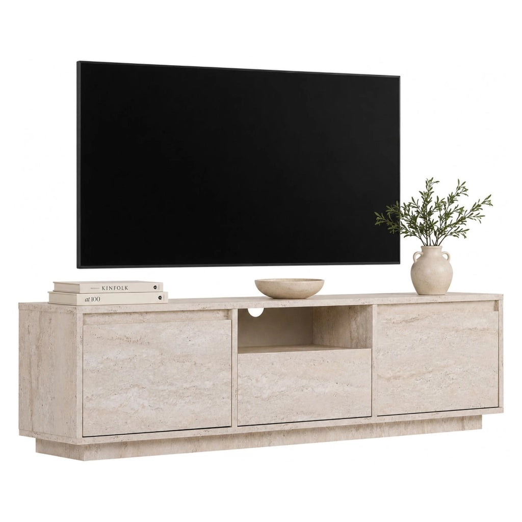 Morrigan, Mobile Porta tv un Ripiano, 160x30x42h cm Bianco Marmo