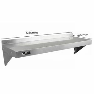 Set 2 Mensole a Muro 125x30 cm per Cucine di Ristoranti Pizzerie in Acciaio Inox