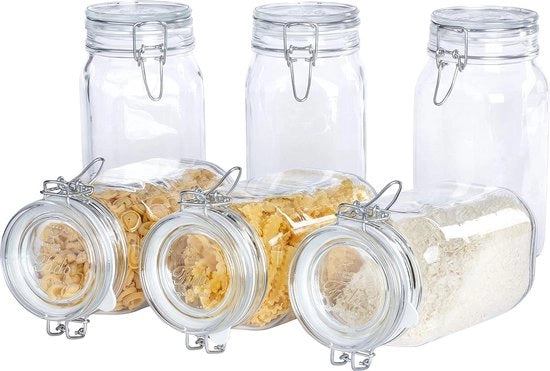 Set di contenitori a cerniera, 6 pezzi, capacità 1,5 l, conservazione a tenuta di aria grazie alla guaina di gomma.