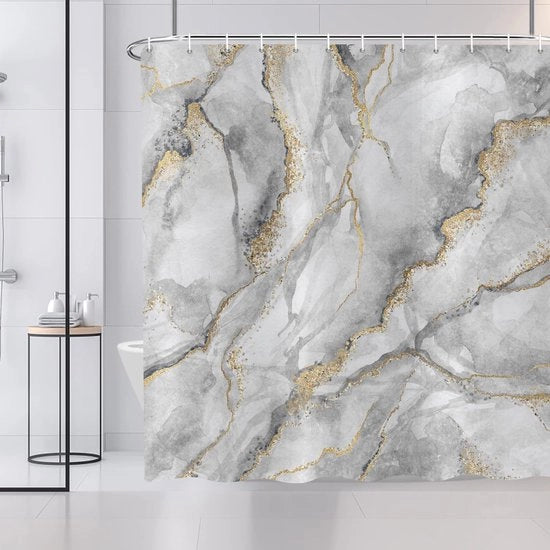 Douchegordijn in marmo - design moderno - 180 x 180 cm - grigio, bianco, oro - poliestere