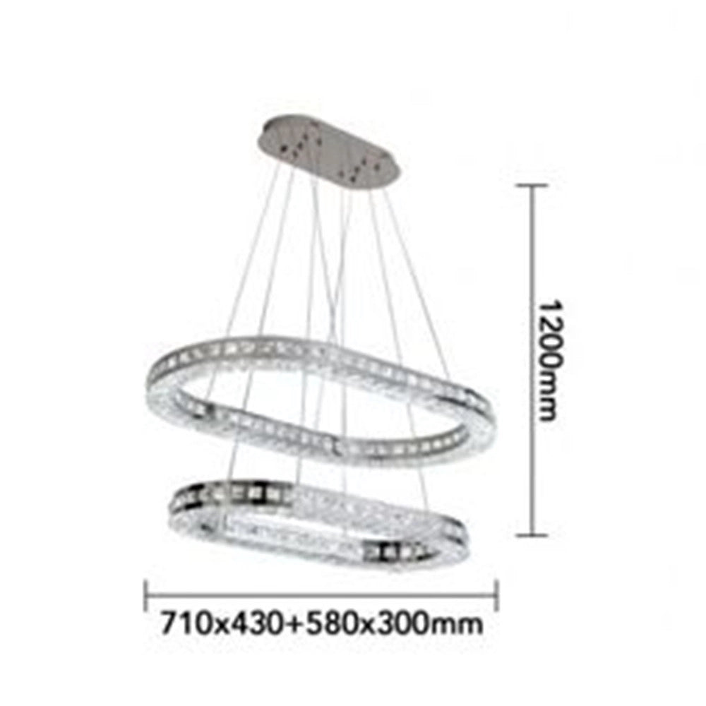 Trade Shop - Lampadario A Led 46 Watt A Sospensione Da Soffitto Cct Con 2 Anelli Cristalli B49-3c -