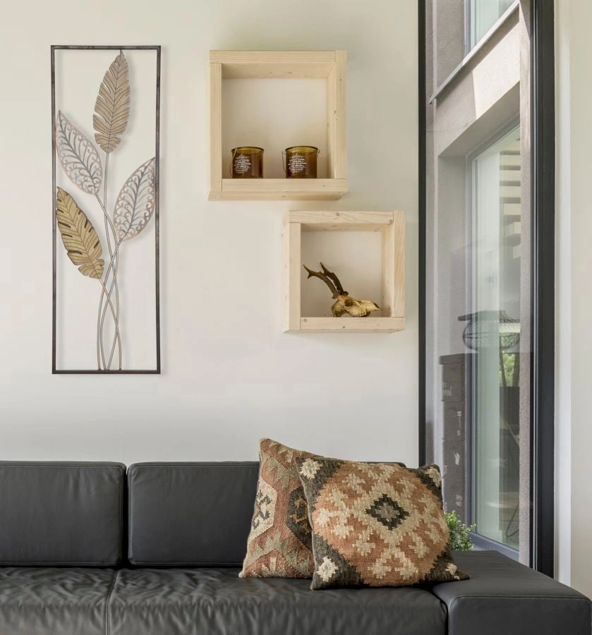 Pannello e Legno Foglie 30,5x1,90x91 cm in Ferro e MDF Oro e Argento
