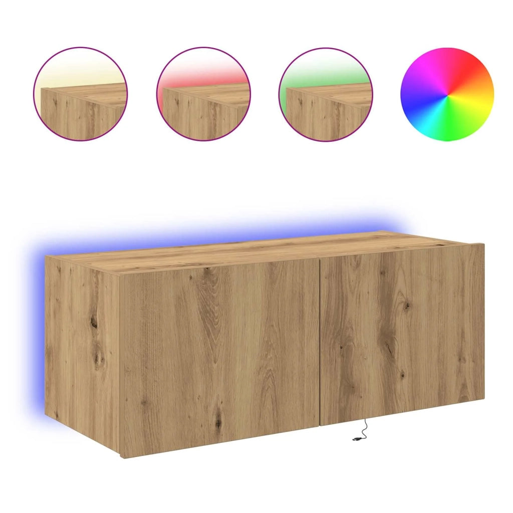 Mobile TV da parete con LED Rovere artigianale 80 x 35 x 31 cm 863106