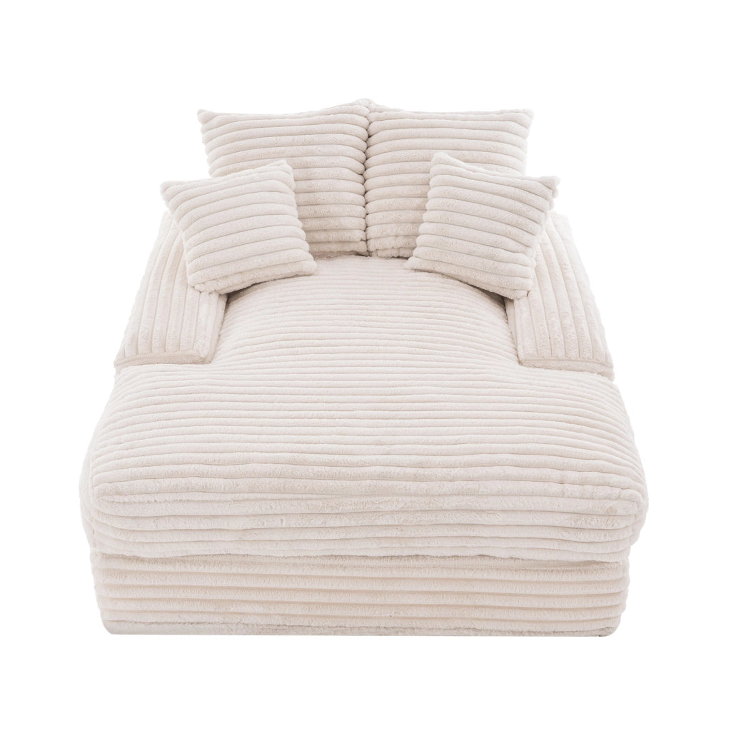 Chaise longue in tessuto corduroy, 137×175×63 cm, imbottitura in memory foam, 4 cuscini, beige