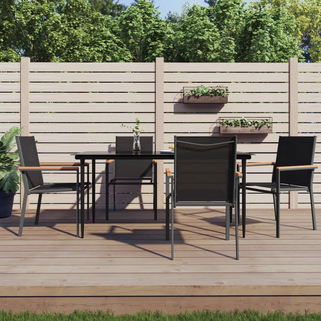Set da Pranzo da Giardino 5 pz Nero in Textilene e Acciaio 3187037