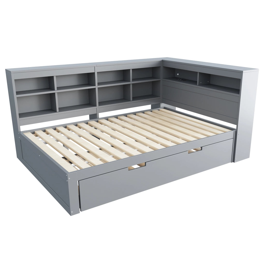 LETTO Multifunzionale 140x200 cm con letto estraibile 90x190 cm in legno grigio
