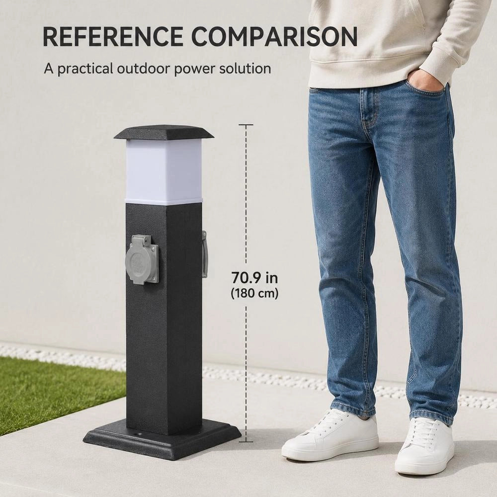 Garden Socket Outlet Tower Black With Lamp