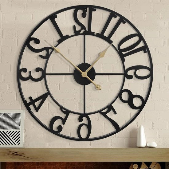 Orologio da Parete in Stile Retro da 100 cm - Nero - Numeri Arabi - Batterie - Silenzioso - Per Salotto, Aula, Ufficio