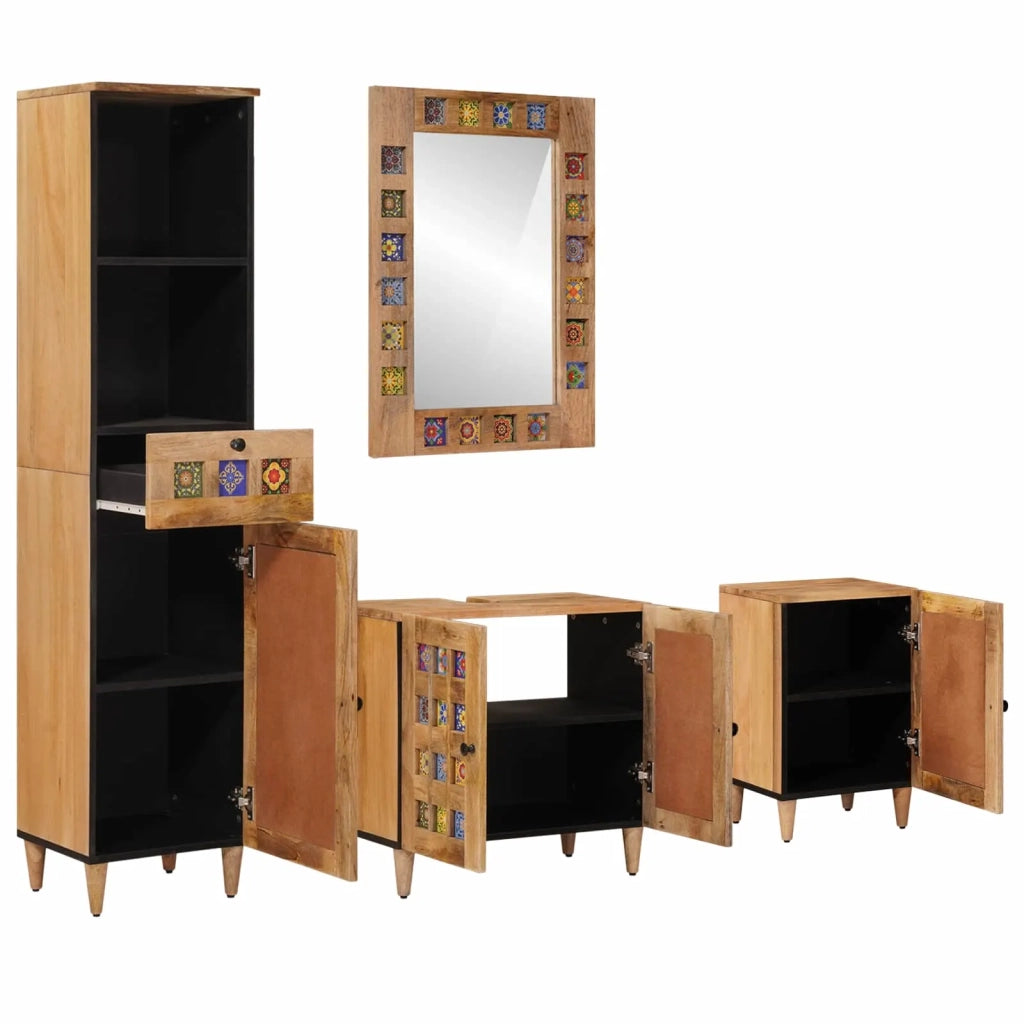 Set di mobili per il bagno con cassetto 4 pcs Naturale
