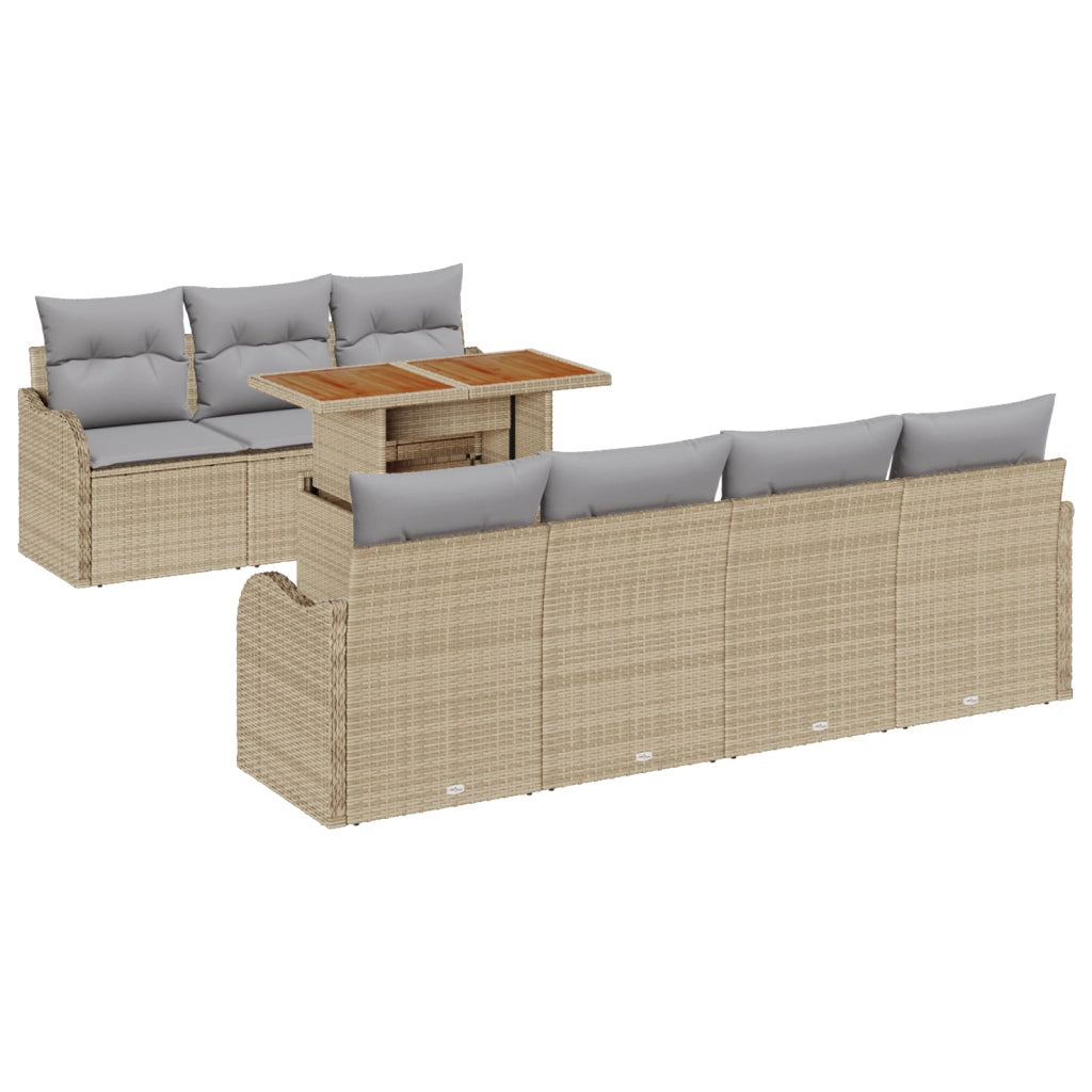 Set Divano da Giardino 8 Pezzi con Cuscini in Poliolefinico Beige