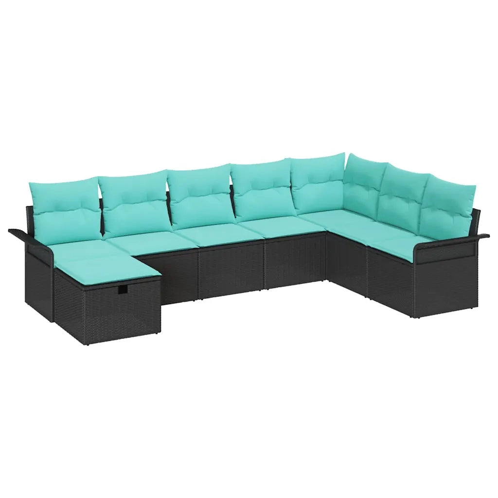Set Divano da Giardino con cuscino 8 pcs Nero Poly Rattan