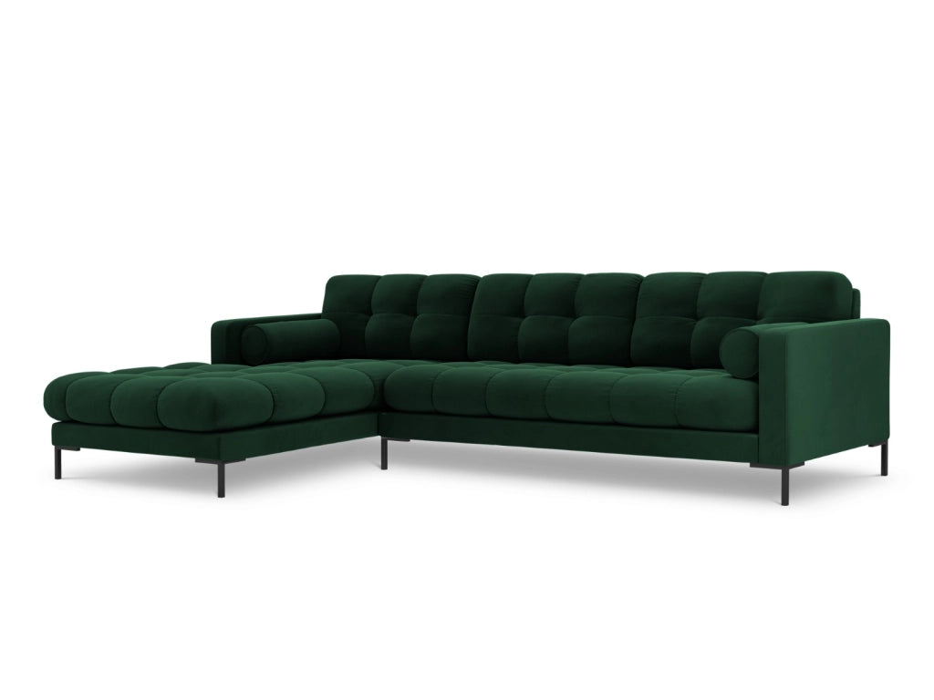 Cosmopolitan Design - Divano angolare sinistro "Bali" 5 posti in velluto verde bottiglia 
