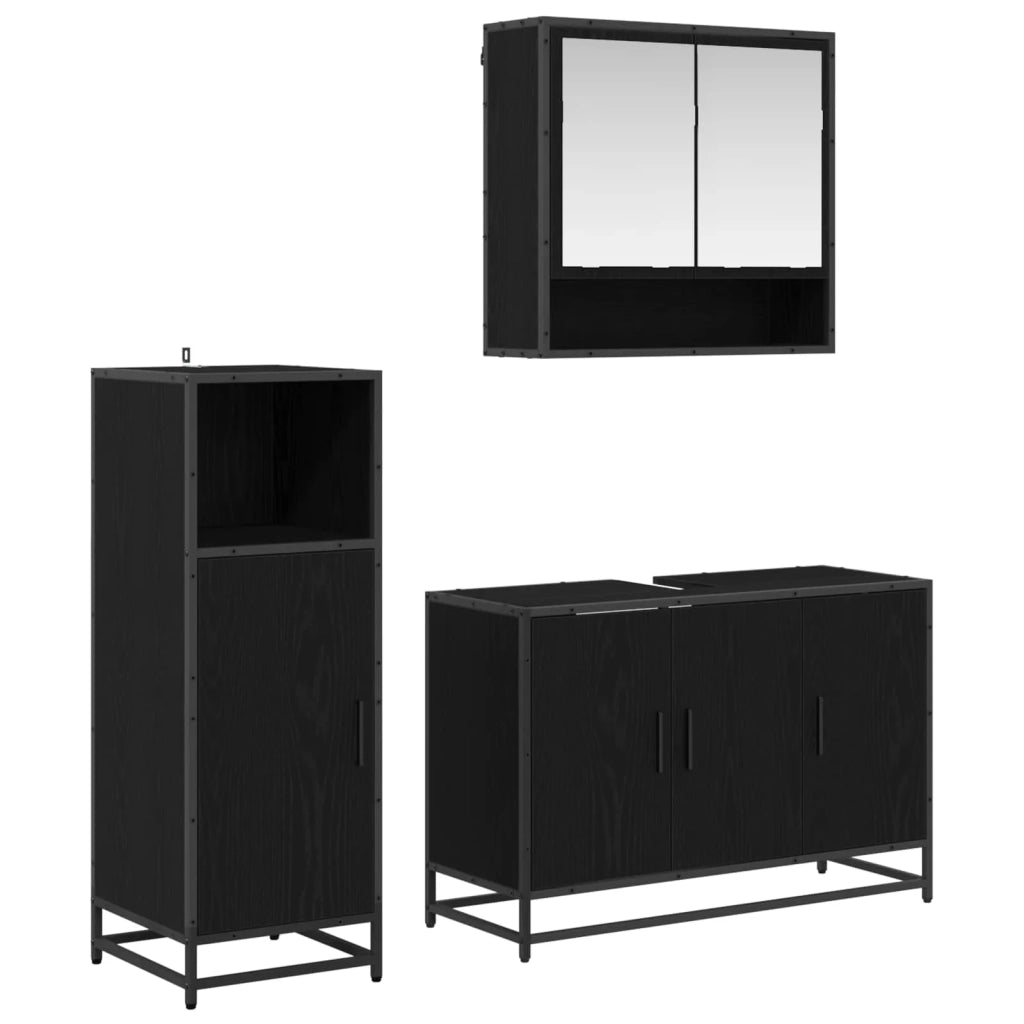 Set di mobili per il bagno 3 pcs Rovere Nero Legno multistrato