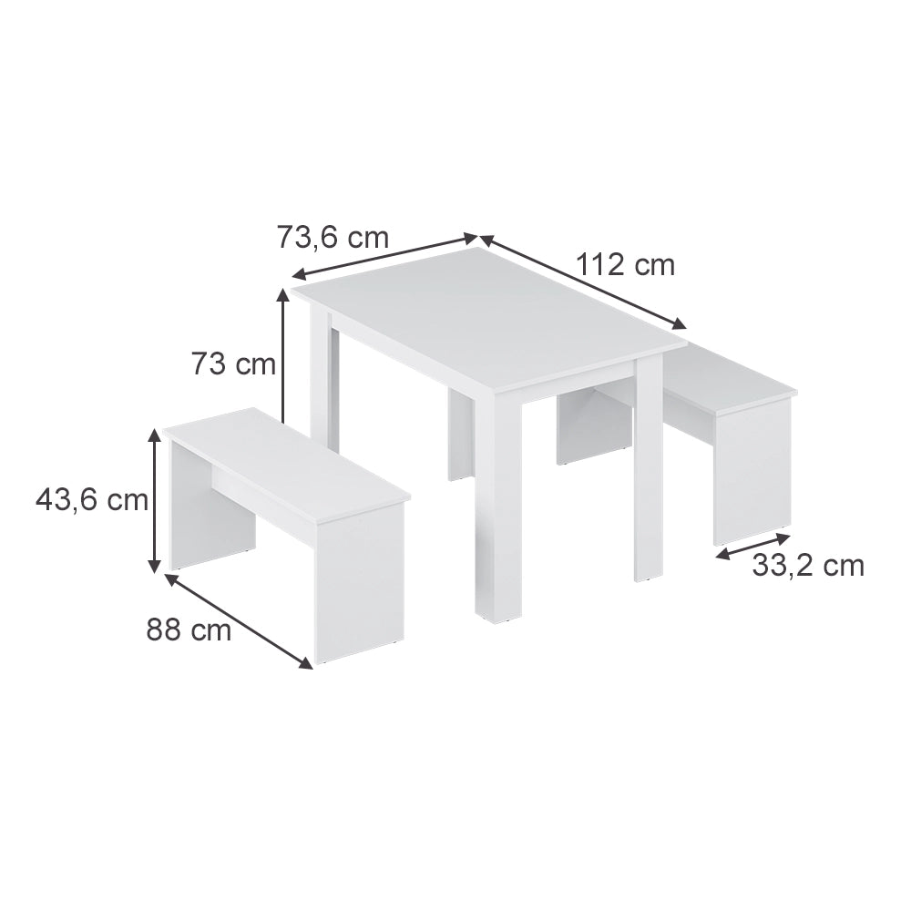 Vicco Set di tavoli da pranzo Bianco 112 x 73.6 cm con 2 panche