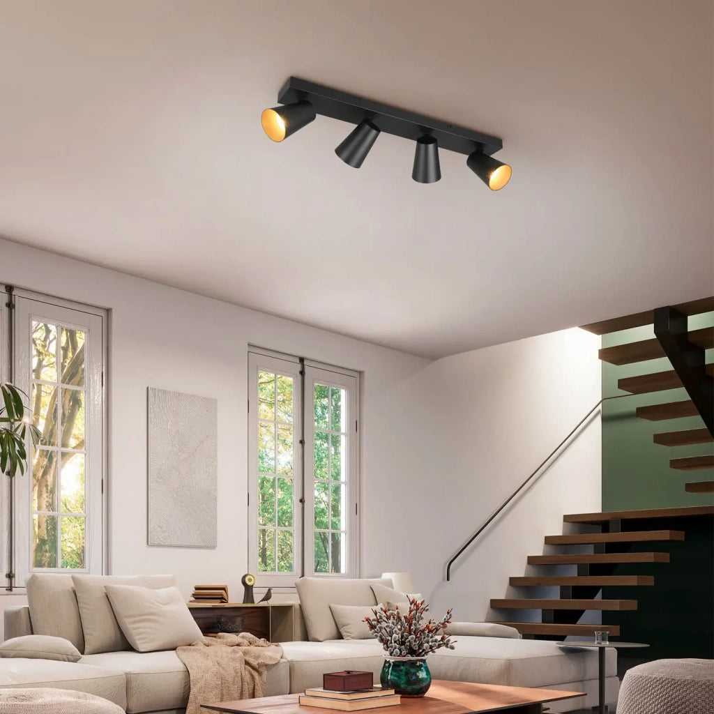 LÚZETE - SPOT DA SOFFITTO/PARETE 4 LUCI METALLO NERO GU10 SILVANO