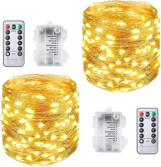 Cavo di illuminazione 10 metri 100 LED caldo bianco impermeabile IP65 - giardino matrimoni natale festa batteria