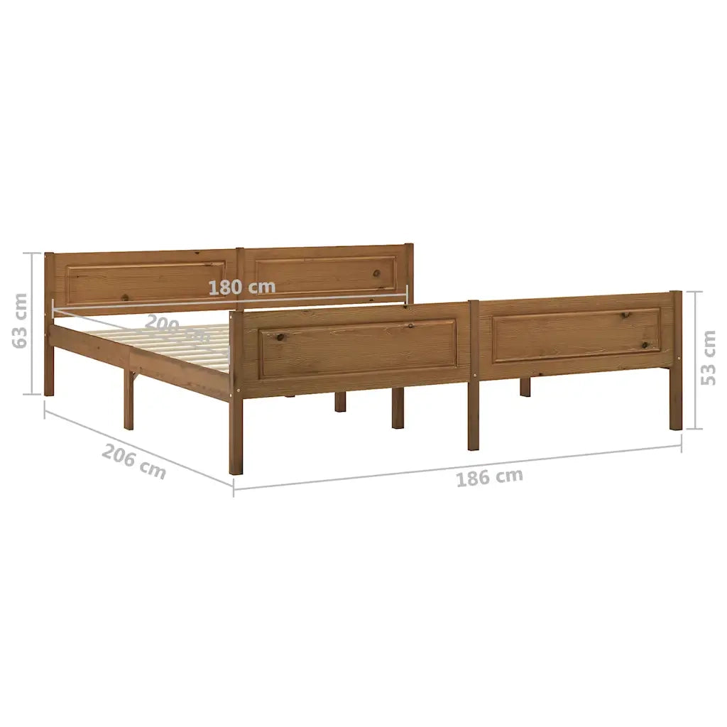 Letto matrimoniale | Letto per adulti | Giroletto in Legno Massello di Pino Marrone Ambrato 180x200 cm