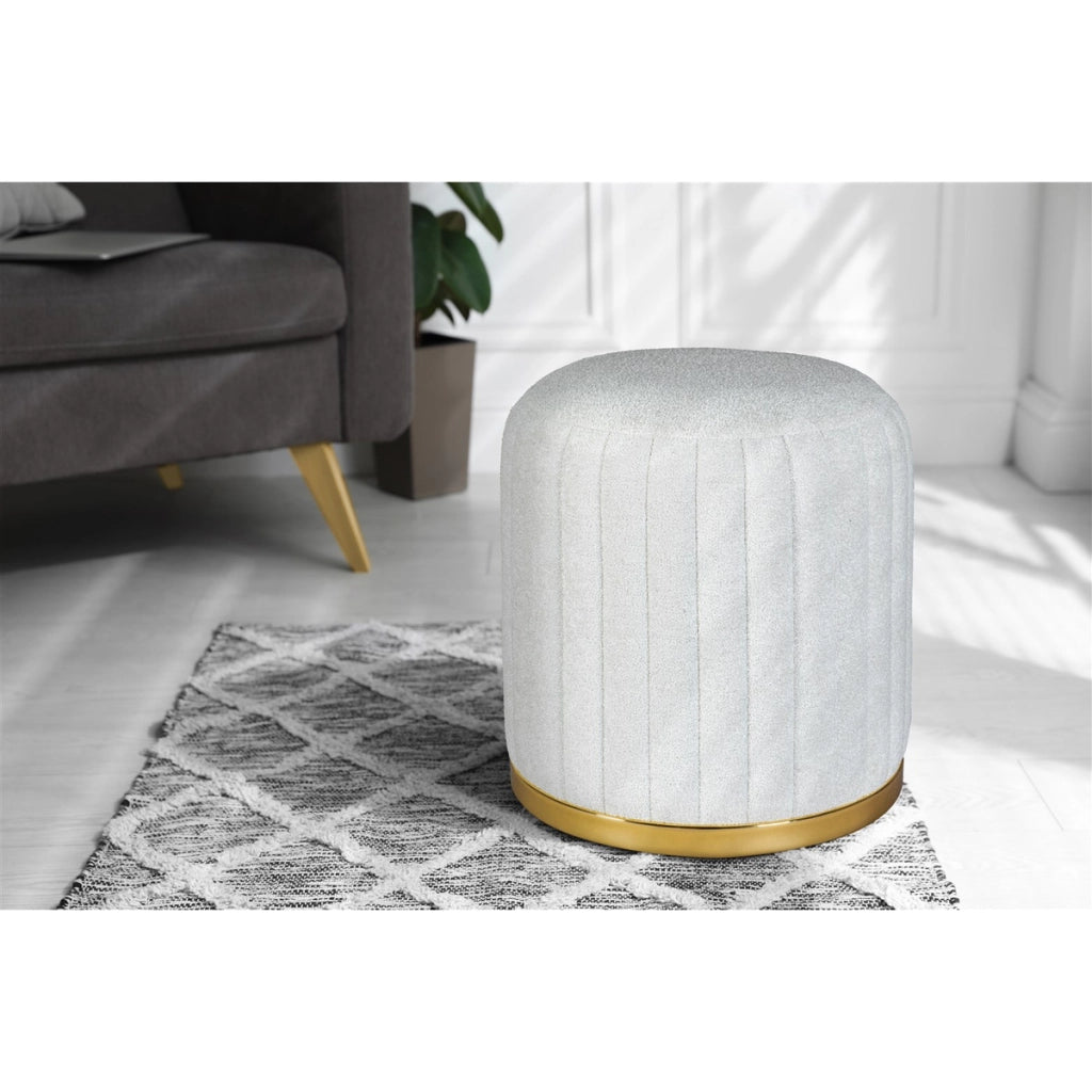 Pouf Doric bianco e oro in tessuto con base metallica