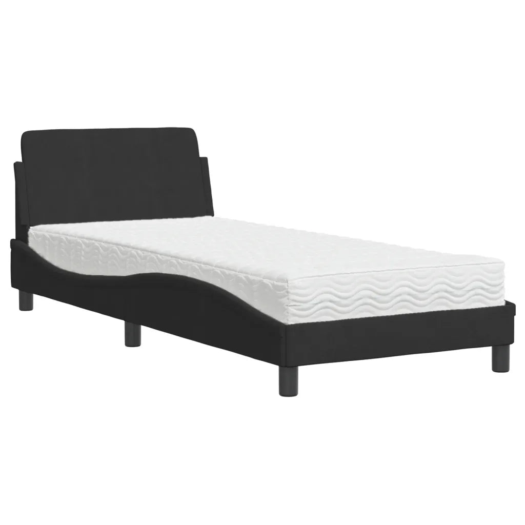 Letto con Materasso-Struttura Letto con Materasso Dover Nero 90x190 cm in Velluto