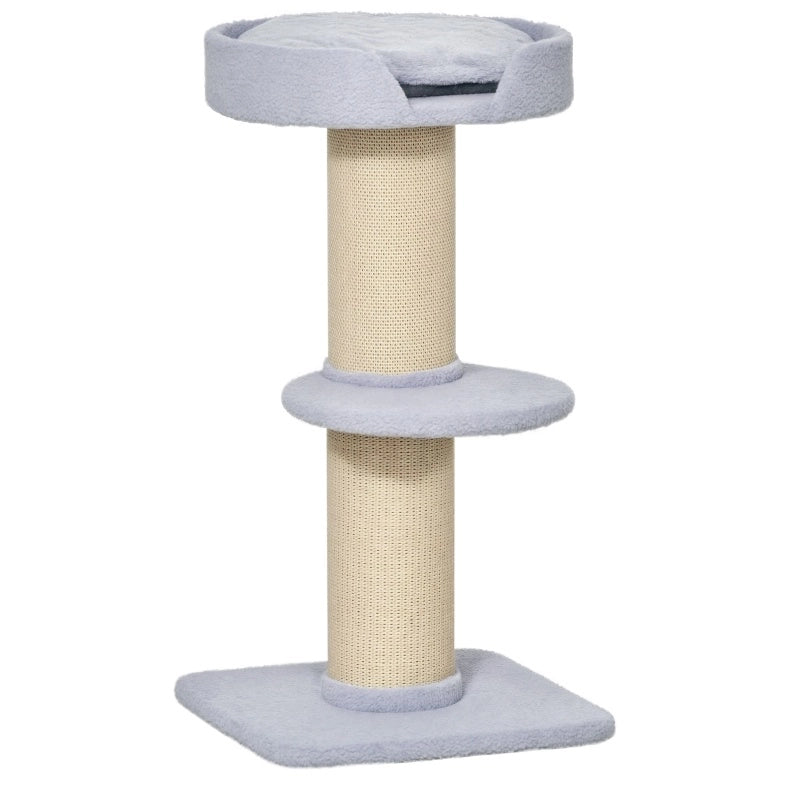 Tiragraffi per gatti azzurro chiaro con sisal, piattaforme e cuscino removibile