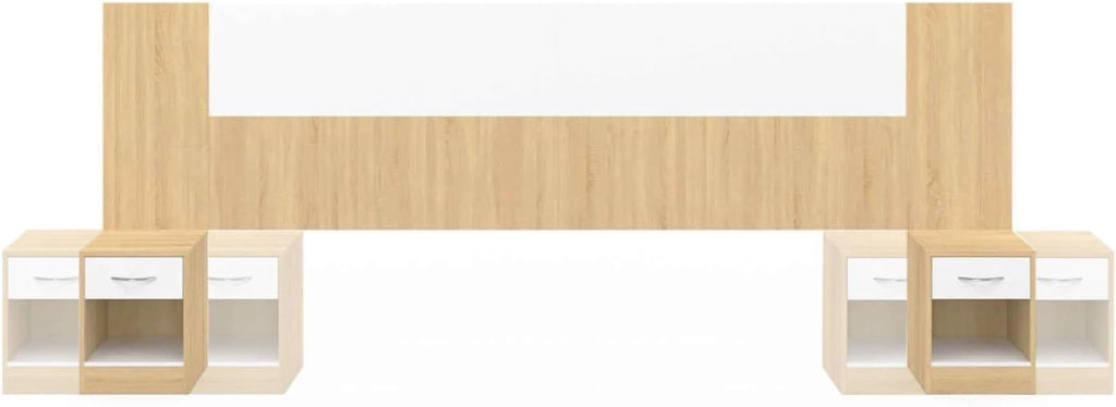 Cabecero SAPA para cama 140 y 160 CM con mesillas efecto madera y blanco