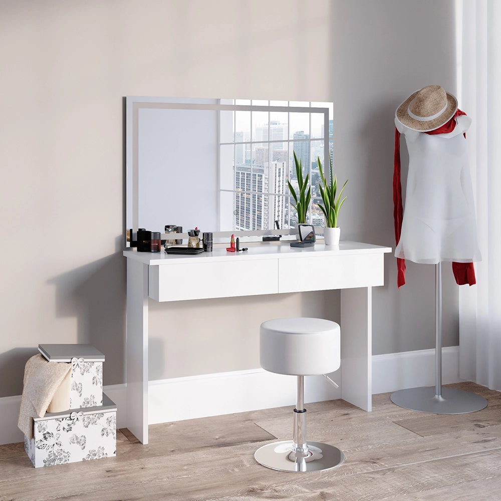 Vicco Tavolo da toeletta Bianco 120 cm con specchio e sgabello a LED