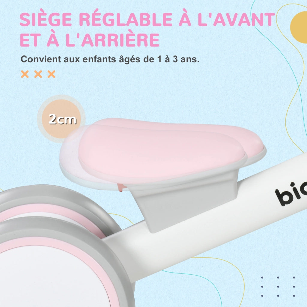 Bicicletta Senza Pedali Bambini 4 Ruote ¨C Zephmum ¨C Grigio Bianco Rosa 1-3 Anni