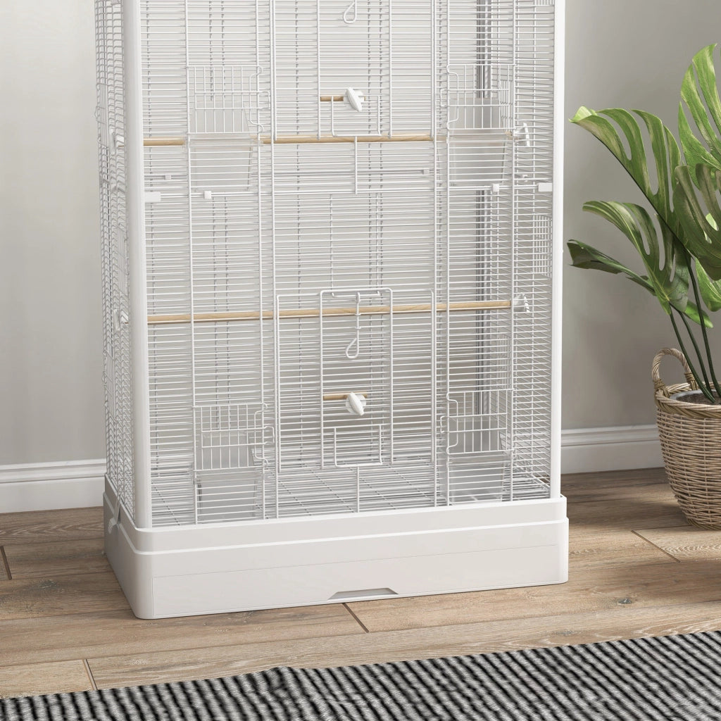 Gabbia per Uccelli Voliera con Vassoio Estraibile ¨C zephmum ¨C Bianco 61x36.5x98 cm