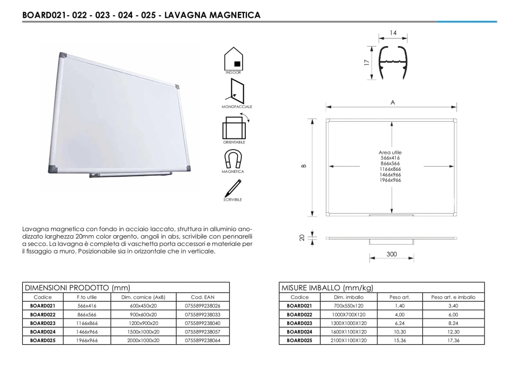 Lavagna Magnetica Bianca 60 x 45