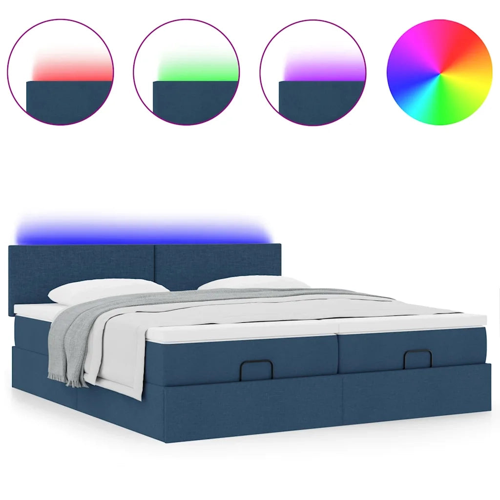 Struttura Letto Pouf con Materassi Blu 160x200 cm in Tessuto 3312821