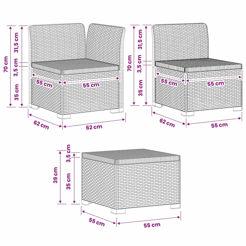 Divano da Giardino a 3 Posti in Aspetto Rattan PP Bianco 8011886
