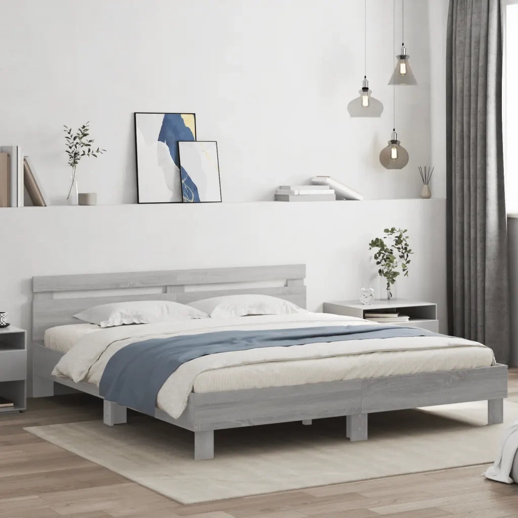 Giroletto con Testiera e LED Grigio Sonoma 160x200 cm 3207537