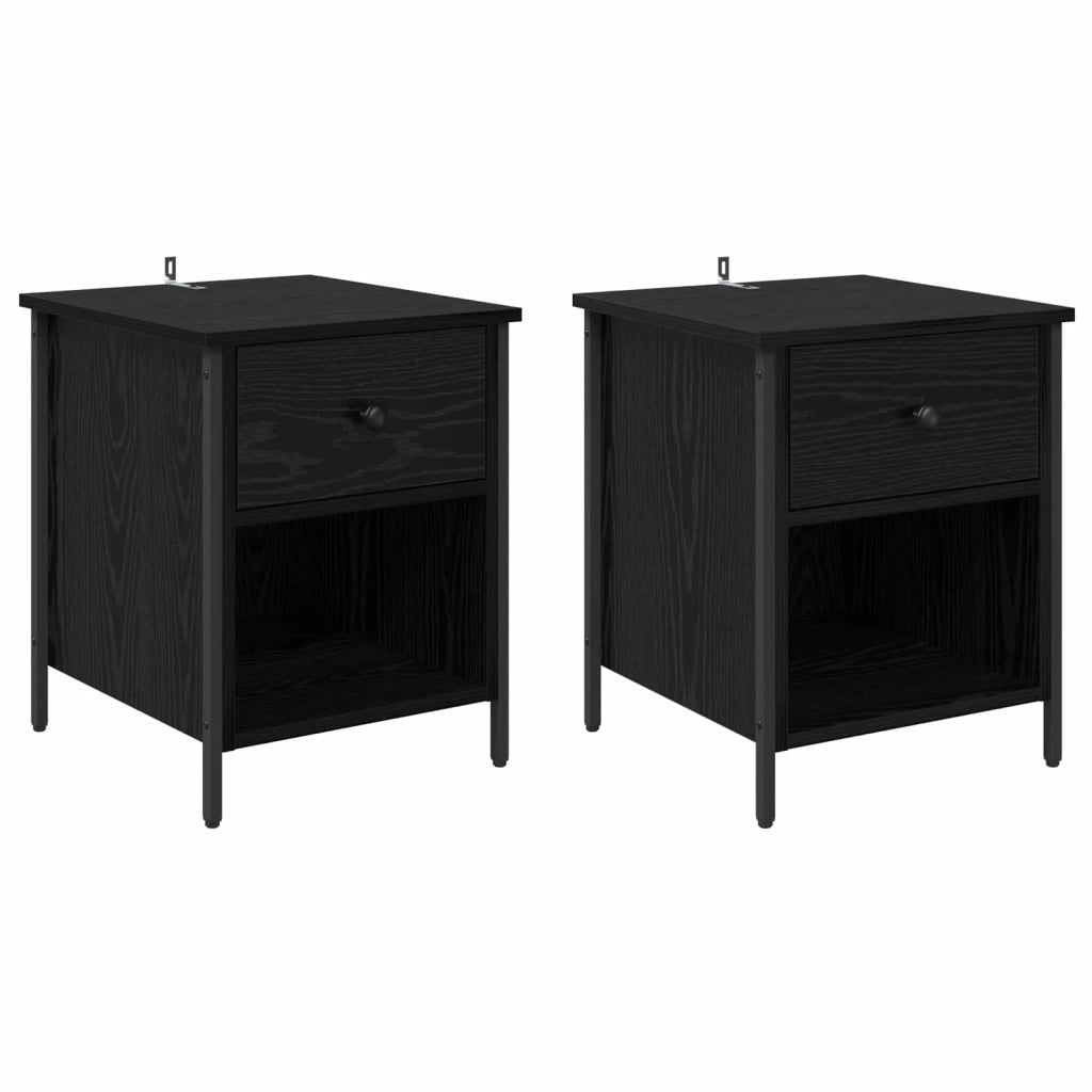 Armadio da Notte con cassetto 2 pcs Rovere Nero 40 x 42 x 50 cm