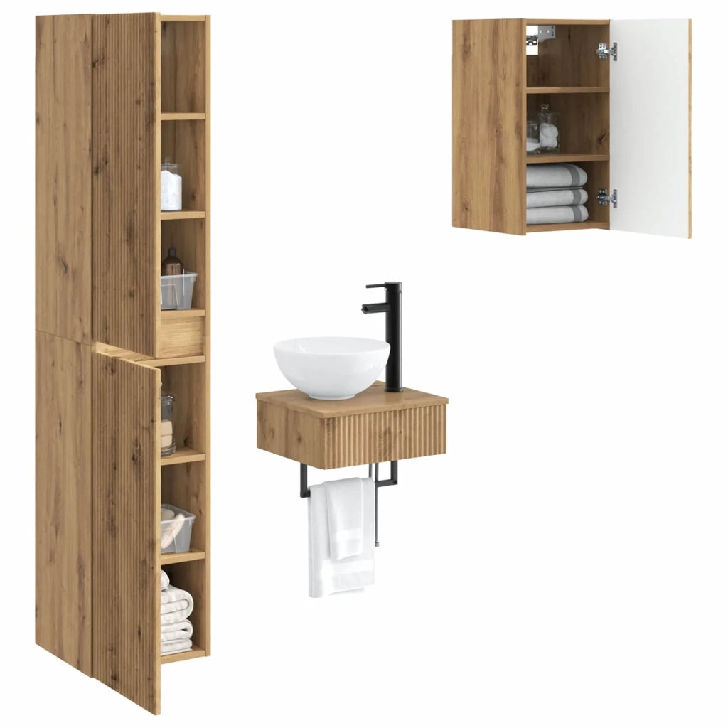 Set di mobili per il bagno 3 pz Rovere Artigianale 3406052