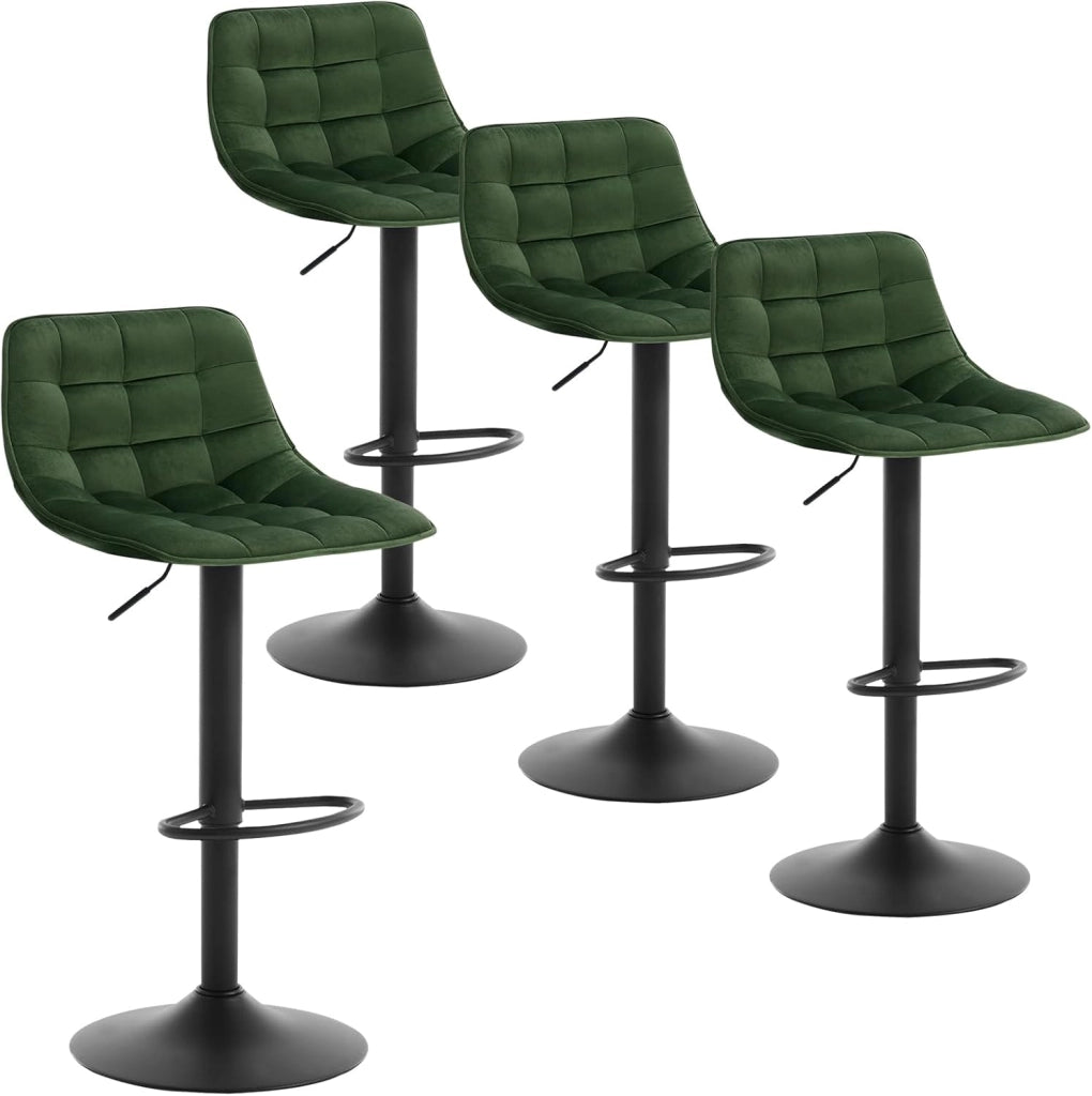 Set di 4 Sgabelli da Bar per Casa Moderni Sgabelli Cucina Girevoli con Poggiapiedi, in Velluto Nero, BH273sz-4
