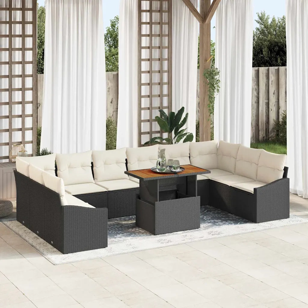 Set da Pranzo per Giardino con cuscino 11 pcs Nero e Crema 3349886