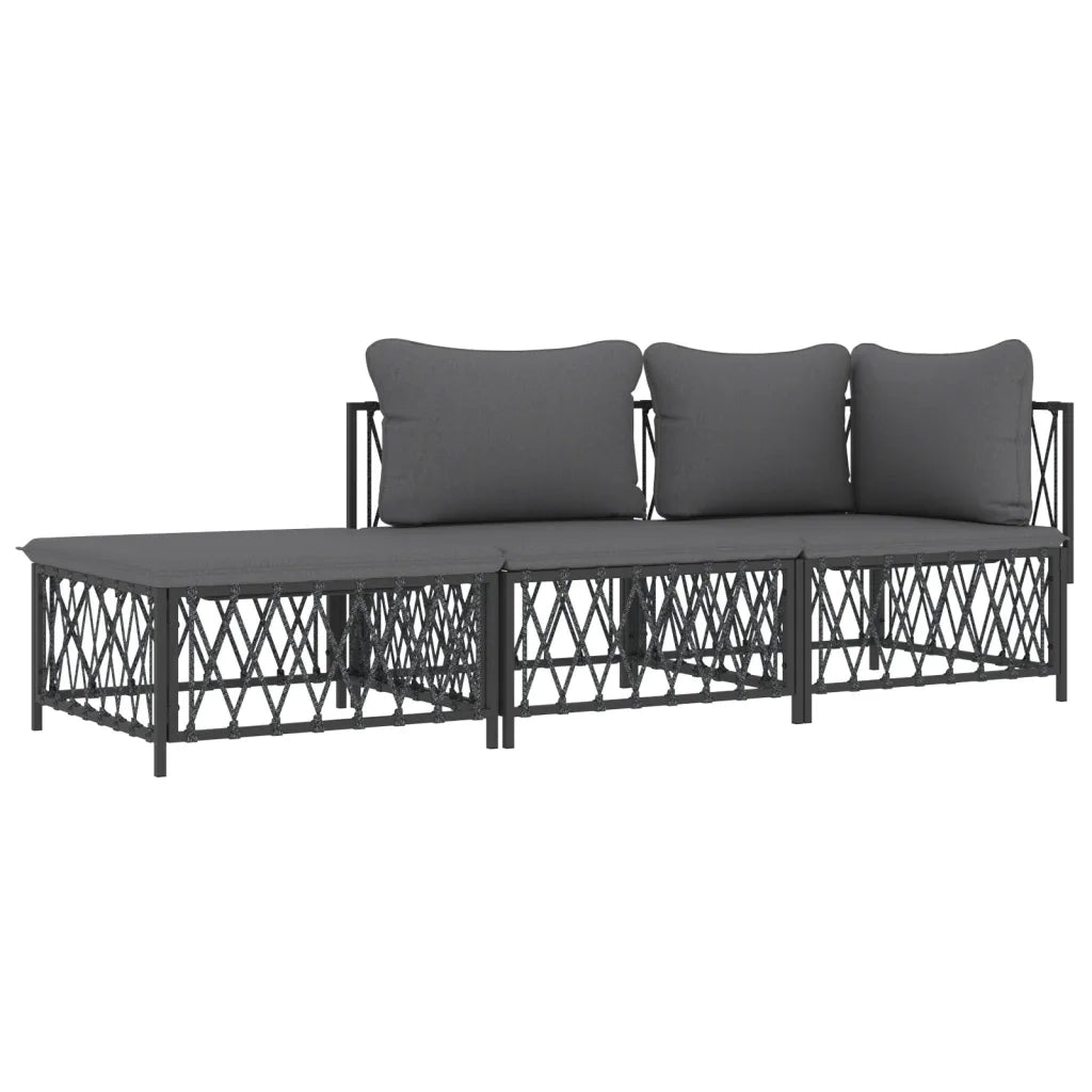 Set Salotto da Giardino 3 pz con Cuscini in Acciaio Antracite 3186847