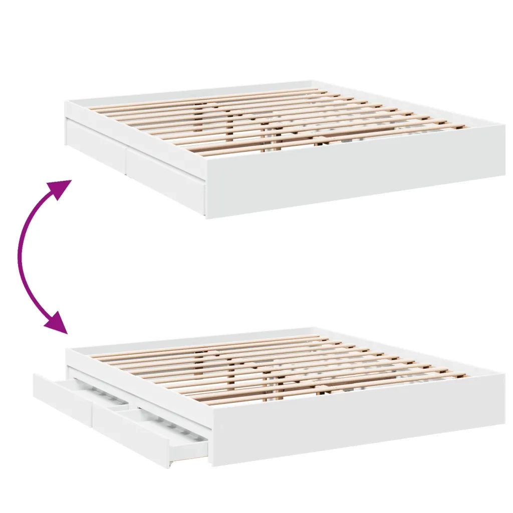 Giroletto con Cassetti Bianco 200x200 cm in Legno Multistrato