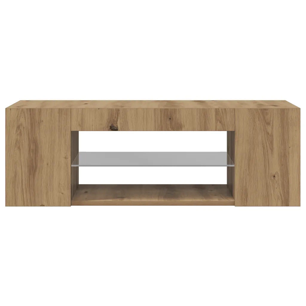 Mobile porta TV dal design moderno con luci a LED e vano contenitore 90 x 39 x 30 cm realizzato in legno di rovere composito lavorazione artigianale 02_0050853