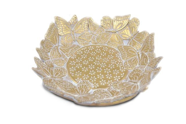 Centrotavola Decorato con Farfallle in Resina oro 24 cm