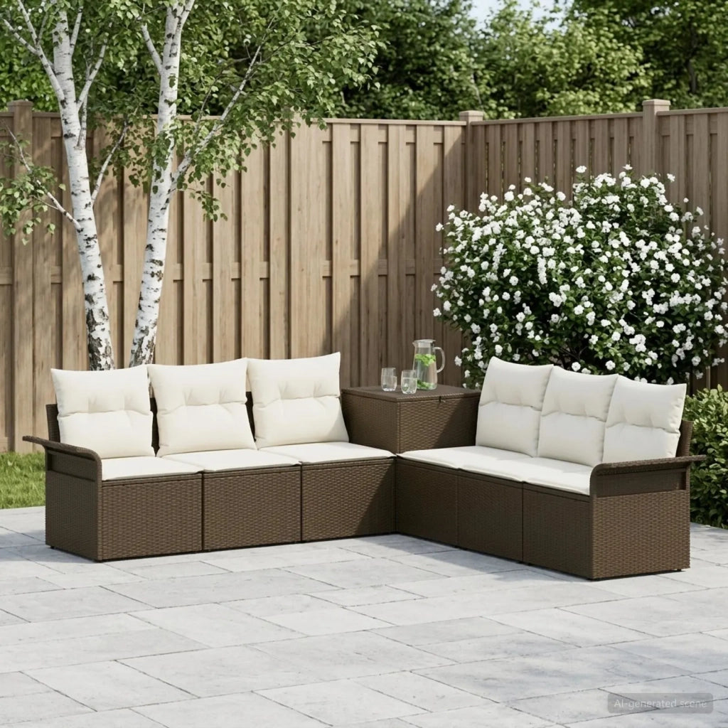 Set di divani 7 pz Marrone e Bianco Crema 3448660