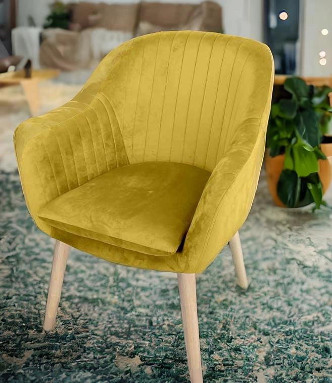 POLTRONA CON SEDUTA IN VELLUTO E GAMBE IN LEGNO 67X73XH81 CM COLORE GIALLO